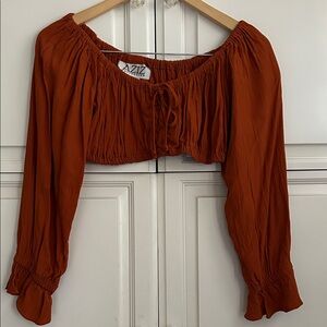 ❤️‍🔥 Aziz Rust Lace-Up Off-Shoulder Crop Top 💃